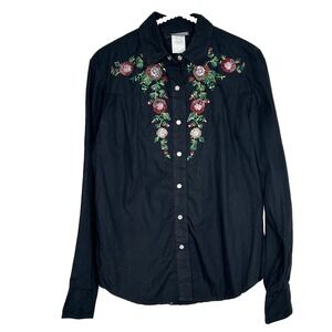 VTG Roughrider Western Floral Shirt L Festival Embroidered Sequin Cowgirl Rodeo